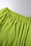 Green Elegant Solid Fold Mesh Oblique Collar Irregular Dress Dresses