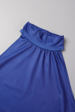 Blauw Grote maten patchwork Halter mouwloze jurk Grote maten jurken