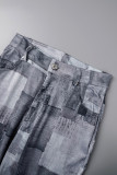 Pantaloncini stampati convenzionali a vita alta basic skinny con stampa casual grigia