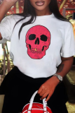 Blanco Vintage Skull Patchwork O Cuello Camisetas