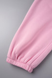Calça rosa casual sólida básica regular cintura alta convencional de cor sólida