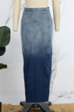 Синие повседневные джинсовые юбки-скинни с высокой талией и высокой талией в стиле пэчворк (в зависимости от фактического объекта)