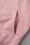 Roze zoete sportkleding print trekkoord tops met kraag en kraag