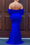 Robes de soirée bleues sexy formelles solides dos nu col en V