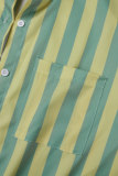 A righe casual stampa patchwork colletto rovesciato manica lunga due pezzi giallo