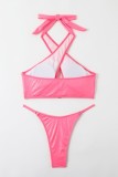 Roze sexy effen uitgeholde badkleding zonder rug (met vulling)