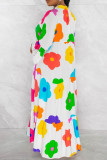 ホワイト カジュアル スイート デイリー シンプル 花柄 シャツカラー ドレス