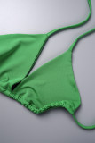 Чернильный зеленый сексуальный принт с выдолбленным прозрачным асимметричным вырезом на спине Половина водолазки без рукавов из трех предметов