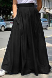 Djupblå Casual Solid Patchwork Vanlig hög midja Konventionell enfärgad kjol