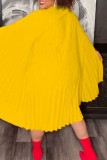 Amarillo casual sólido plisado medio cuello alto una línea de vestidos