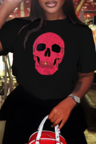 Zwarte vintage schedel patchwork T-shirts met O-hals