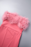Roze sexy effen patchwork backless strapless gewikkelde rokjurken