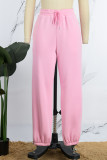 Pantalon décontracté uni basique taille haute conventionnel couleur unie rose