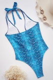 Babyblauw sexy dierenprint uitgehold patchwork backless swimwears