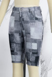 Short cinza casual estampado básico skinny cintura alta convencional estampado completo