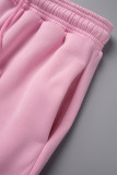 Розовые повседневные однотонные базовые обычные однотонные брюки с высокой талией