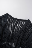 Cobertura de roupa de banho preta sexy sólida com borla oca patchwork (sem conjunto de biquínis)