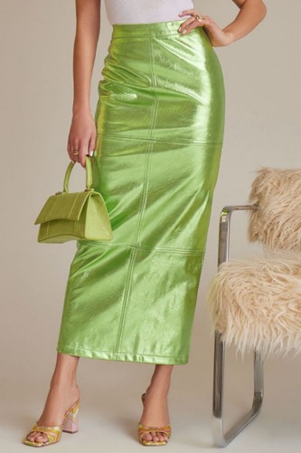 Green Casual Solid Slit Skinny High Waist Conventional Solid Color Skirts