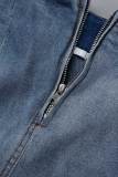 Blaue, lässige, allmählich wechselnde Patchwork-Jeansröcke mit hoher Taille und schmaler Passform (je nach tatsächlichem Objekt)