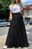 Marinblå Casual Solid Patchwork Vanlig hög midja Konventionell enfärgad kjol