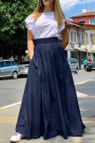 Marinblå Casual Solid Patchwork Vanlig hög midja Konventionell enfärgad kjol