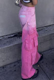 Pink Street Allmähliche Veränderung Patchwork-Tasche Lose einfarbige Hose mit niedriger Taille und weitem Bein