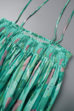 Grön Sexig Casual Print Bandage Backless Spaghetti Strap Vanliga Jumpsuits