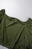 Verde militar casual sólido básico decote em O plus size duas peças
