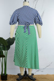 Colour Casual Daily Striped Draw String Contrast V Neck Short Sleeve Two Pieces