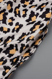 Blanco y negro Tallas grandes Casual Simplicidad Rayas Estampado de leopardo Cuello en V