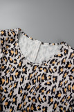 Bianco e nero Taglie forti Semplicità casual Stampa leopardo a righe Scollo a V