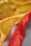 Желтое плюс размерное отпускное платье со смешанной печатью с v-образным вырезом и принтом