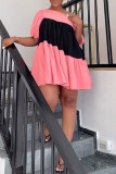 Roze Casual Dagelijks Eenvoud Contrast Asymmetrische kraag Asymmetrische jurken