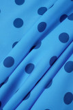 Blue Sexy Party Vintage Dot Fold con stampa a cintura Abiti stampati con scollo a barchetta