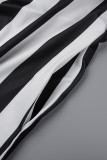 黒と白のプラス サイズ カジュアル シンプル ストライプ ヒョウ プリント V ネック