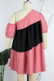 Rosafarbene, lässige, tägliche, schlichte, asymmetrische Kleider mit kontrastierendem asymmetrischem Kragen