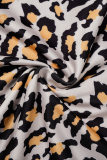 Preto e branco plus size casual simplicidade listrado estampa de leopardo decote em V