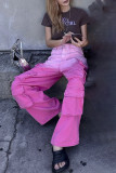 Pink Street Allmähliche Veränderung Patchwork-Tasche Lose einfarbige Hose mit niedriger Taille und weitem Bein