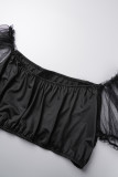 Черный сексуальный повседневный сплошной пэчворк с открытой спиной и открытыми плечами плюс размер из двух частей