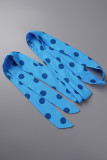 Blue Sexy Party Vintage Dot Fold con stampa a cintura Abiti stampati con scollo a barchetta