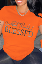 T-shirts décontractés orange à col en V et à imprimé vintage
