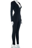 Zwarte Sexy Casual Solid Backless Hooded Kraag Skinny Jumpsuits