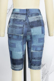Bleu Décontracté Imprimé Basique Skinny Taille Haute Classique Full Print Shorts