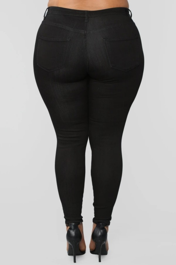 Zwart casual effen patchwork grote maten jeans (afhankelijk van het daadwerkelijke object)