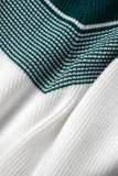 Green Casual Patchwork Contrast Turndown Collar Short Sleeve Dress