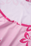 Pink Sexy Print Backless Halter Sleeveless Dress Dresses