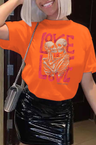 T-shirt O Neck patchwork con stampa giornaliera Orange Street