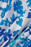 Blå Casual Print Patchwork Skjorta Krage Långärmad Två delar