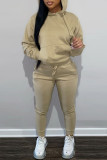 ローズレッドファッションカジュアルソリッドベーシックフード付きカラー長袖ツーピース