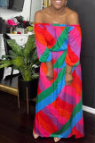 Цветное повседневное повседневное элегантное простое платье с принтом и контрастным платьем с открытыми плечами Платья с принтом